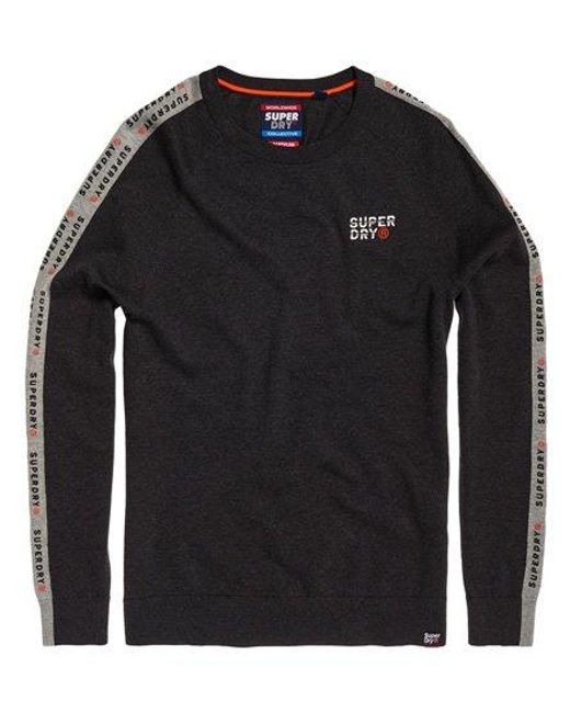 Superdry Black Stacked Logo Striped Crew Jumper Dark Charcoal for men