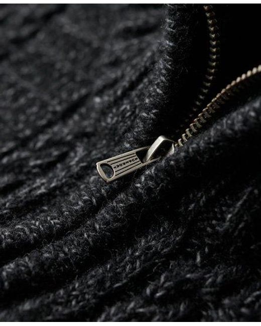 Superdry Black Vintage Jacob Cable Knit Half Zip Jumper for men