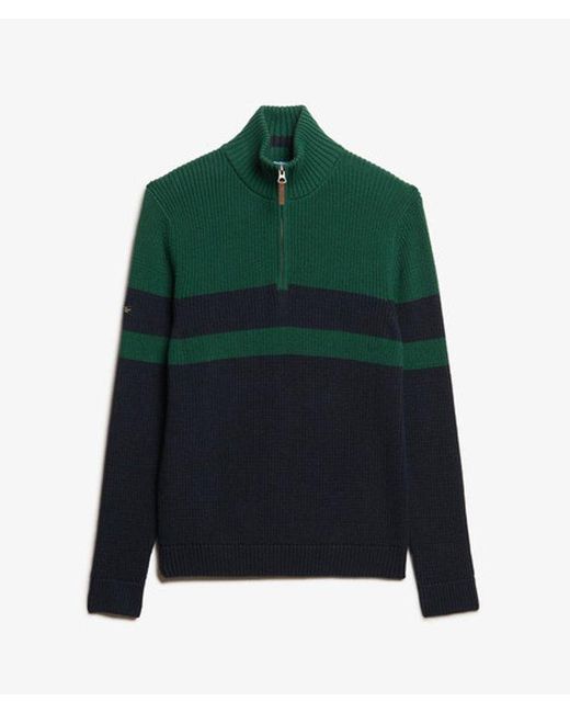 Superdry Green & Co Oversized Cotton Classic Stripe Half-zip Jumper