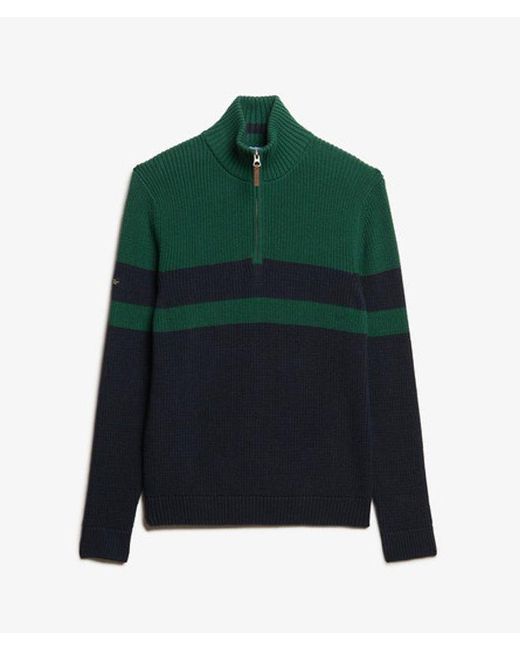 Superdry Green Oversized Cotton Classic Stripe Half-zip Jumper
