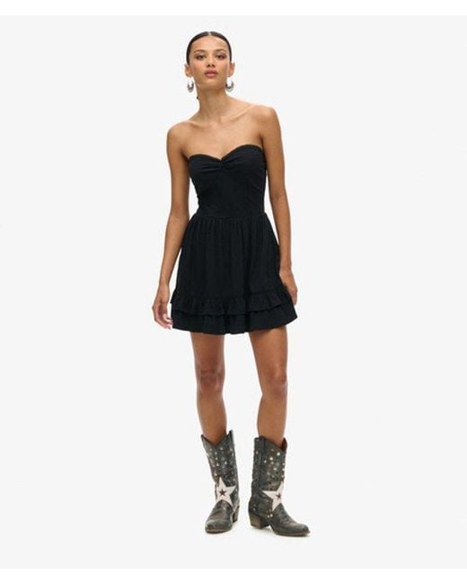 Superdry Blue & Co Cotton 50s Lace Bandeau Mini Dress