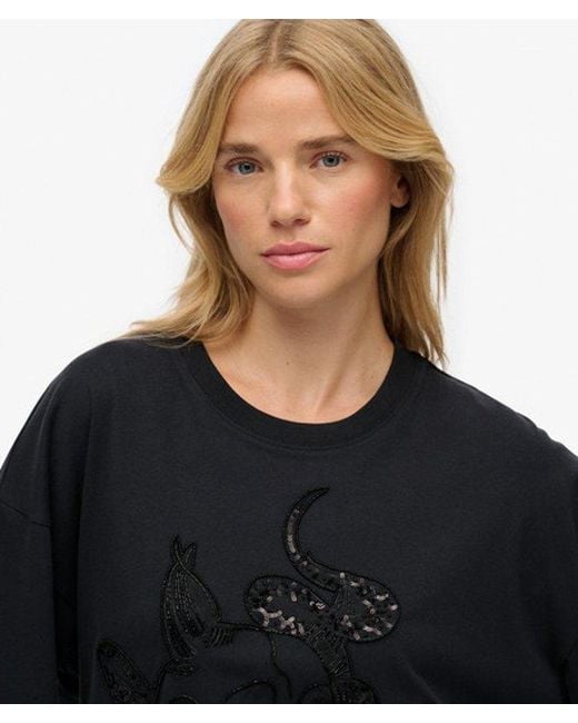 Superdry Black & Co Tattoo Embellished Oversized T-shirt