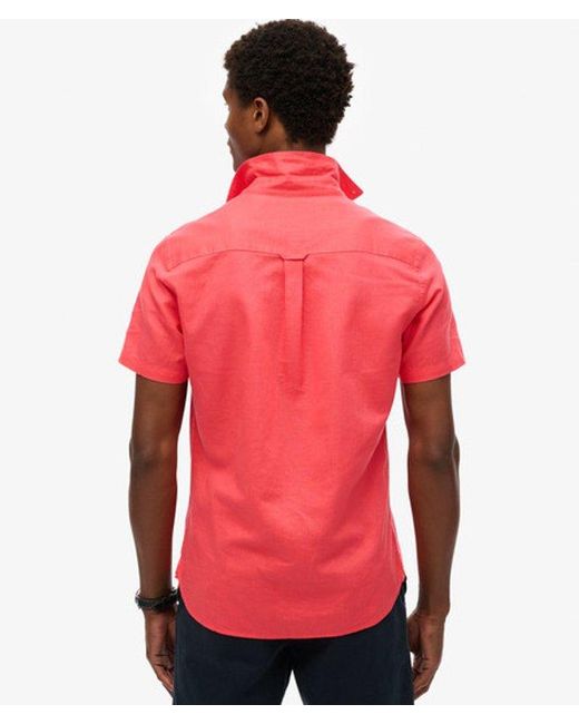 Superdry Red & Co Cotton Linen Short Sleeve Shirt for men