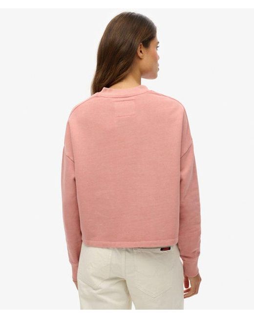 Superdry Pink Embroidered Core Logo Buttoned Crew Sweatshirt