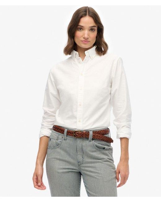 Superdry White Slim Oxford Button Down Long Sleeve Shirt