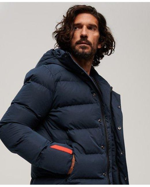 Superdry Blue Hooded Microfibre Sports Puffer Jacket for men