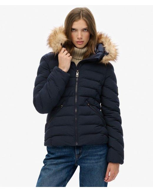 Superdry Blue & Co Fuji Faux Fur Hood Padded Jacket