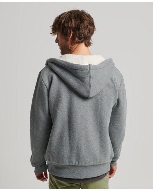 Superdry Gray Borg Lined Zip Hoodie Rich Charcoal Marl for men