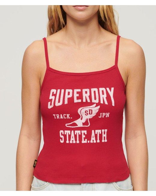 Superdry Red & Co Athletic College Graphic Rib Cami Top