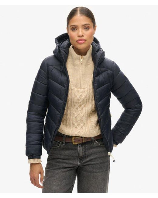 Superdry Blue Ladies Slim Fit Chevron Hooded Fuji Padded Jacket