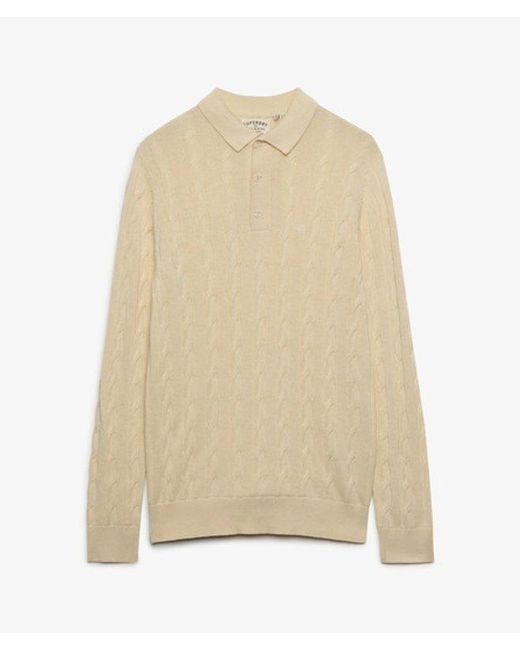 Superdry Natural & Co Knitted Cable Long Sleeve Polo Top for men