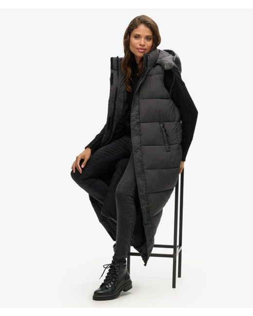 Superdry Black & Co Classic Logo Patch Hooded Ripstop Long Gilet