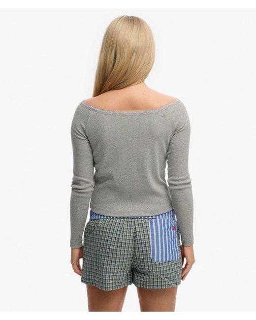 Superdry Gray Athletic Essentials Lace Long Sleeve Top