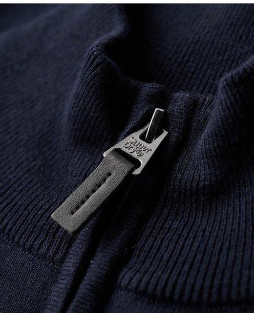 Superdry Blue Henley Cotton Cashmere Knitted Jumper for men