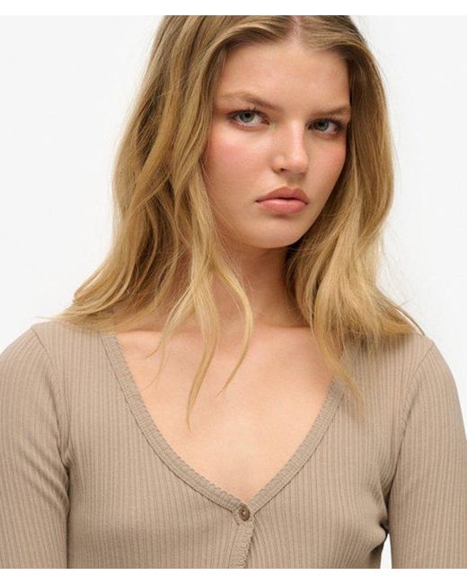 Superdry Natural & Co Essential Button Long Sleeve Top