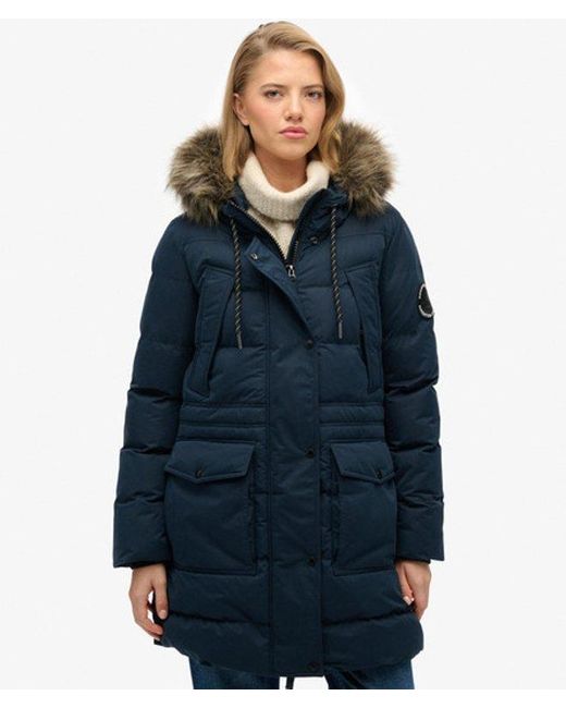 Superdry Blue & Co Everest Microfibre Mid Faux Fur Puffer Jacket
