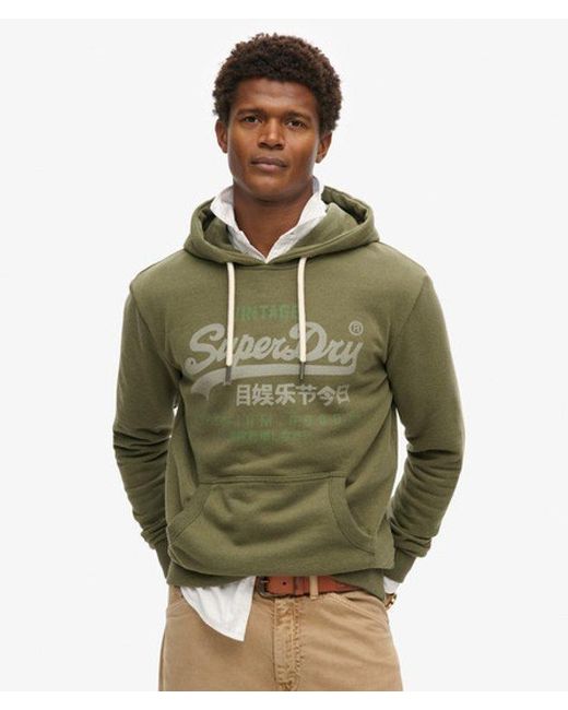 Superdry Green Mens Classic Vintage Logo Heritage Hoodie for men