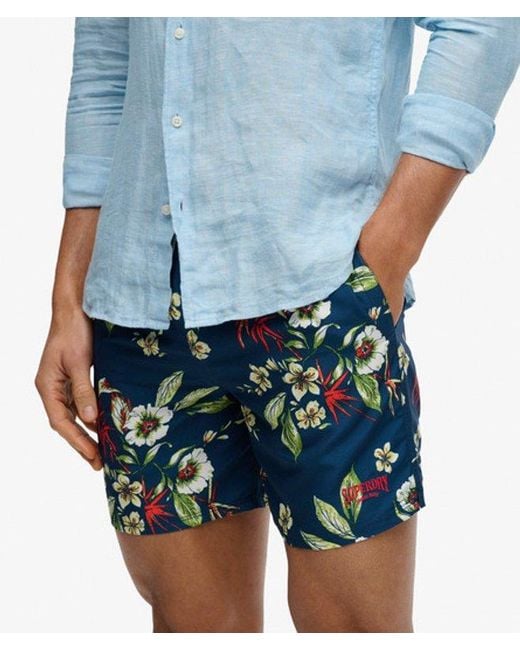 Superdry Blue & Co Hawaiian Print 16-inch Swim Shorts for men