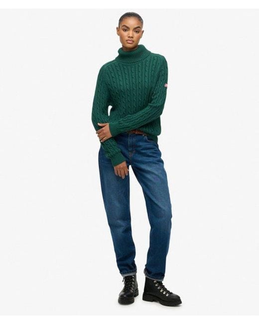 Superdry Green Slouchy Cable Roll Neck Jumper