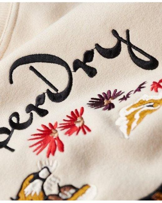 Superdry White Suika Embroidered Loose Sweatshirt