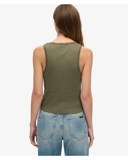 Superdry Green & Co Athletic Essentials Vintage Lace Trim Vest Top