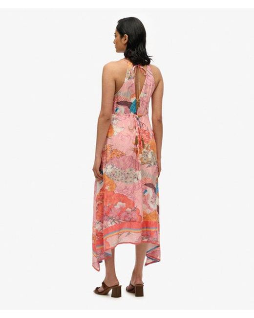 Superdry White Floral Print Jacquard Hanky Hem Dress