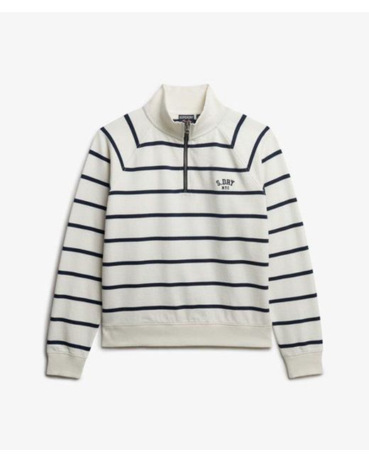 Superdry White Athletic Essentials Stripe Half Zip Sweatshirt
