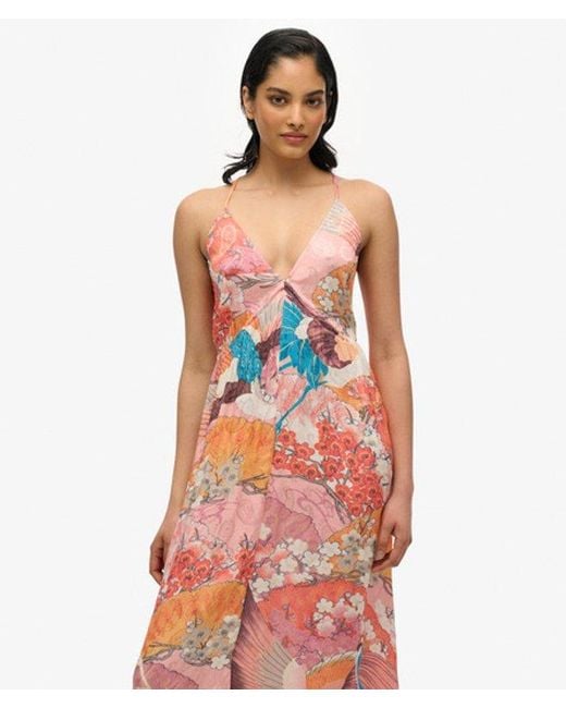 Superdry White Floral Print Jacquard Hanky Hem Dress