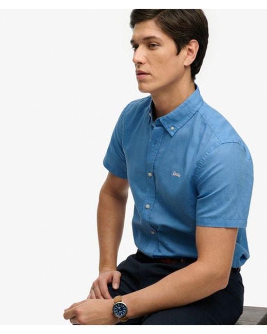 Superdry Blue Cotton Linen Short Sleeve Shirt for men