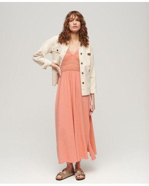 Superdry Pink Jersey Lace Maxi Dress