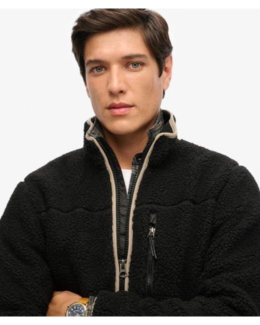 Superdry Black Outdoor Sherpa Fleece Jacket for men