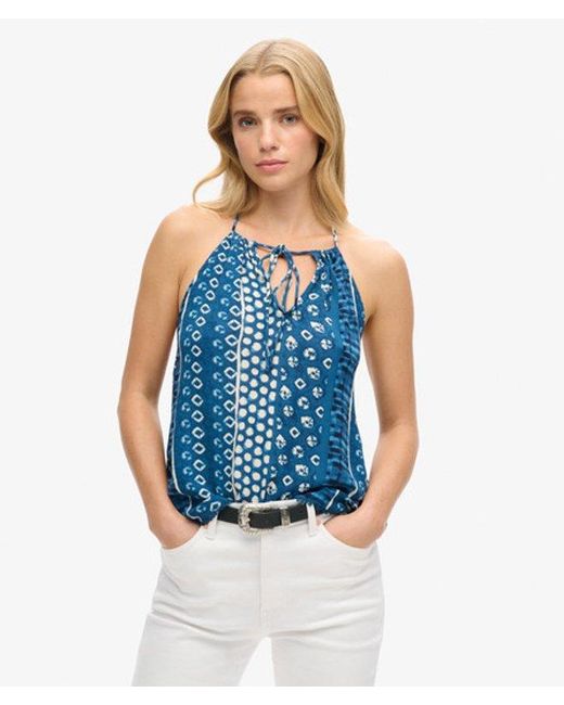 Superdry Blue Printed Beach Halter Top - Size: 16