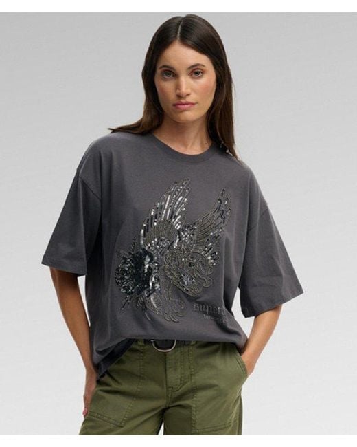 Superdry Gray & Co Tattoo Embellished Oversized T-shirt