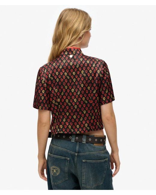 Superdry Red & Co Mandarin Jacquard Top