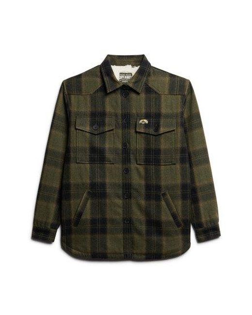 Superdry Green Ladies Classic Embroidered Logo Borg Check Overshirt