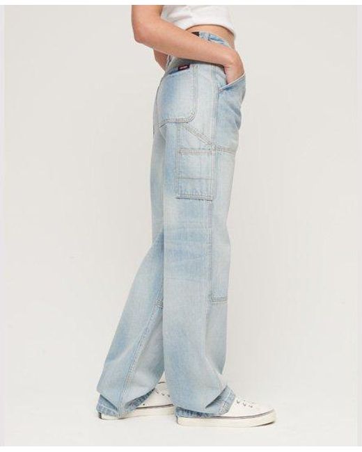 Superdry Blue Organic Cotton Mid Rise Denim Carpenter Jeans
