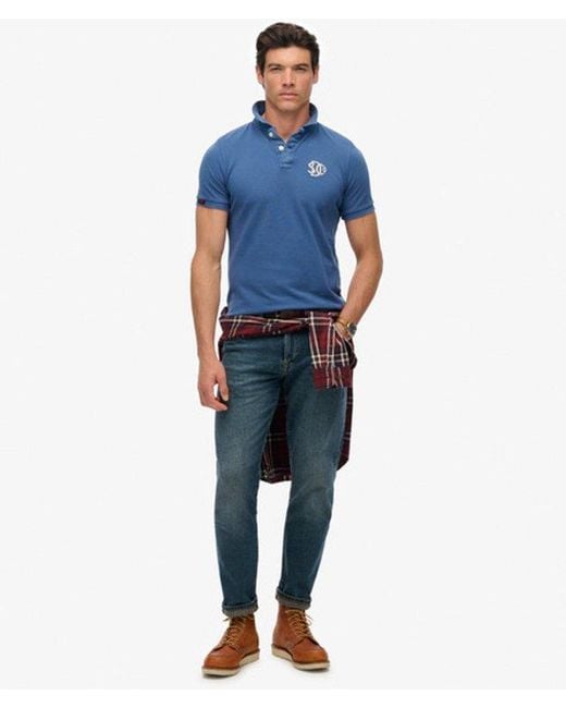 Superdry Blue & Co Vintage Athletic Embroidered Polo Shirt for men