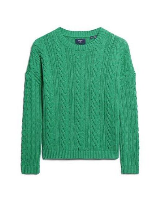 Superdry Green Dropped Shoulder Cable Crew Jumper