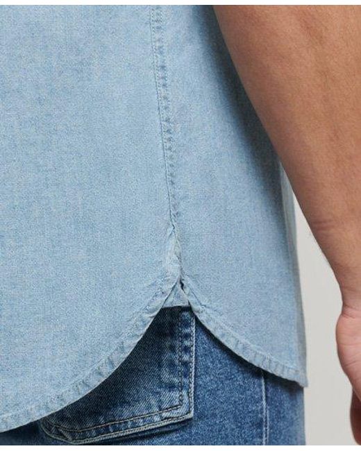 Superdry Blue Organic Cotton Classic University Oxford Shirt Chambray for men