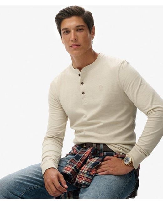 Homme T-Shirt Grandad Classic Essential Taille Superdry pour homme en coloris Natural