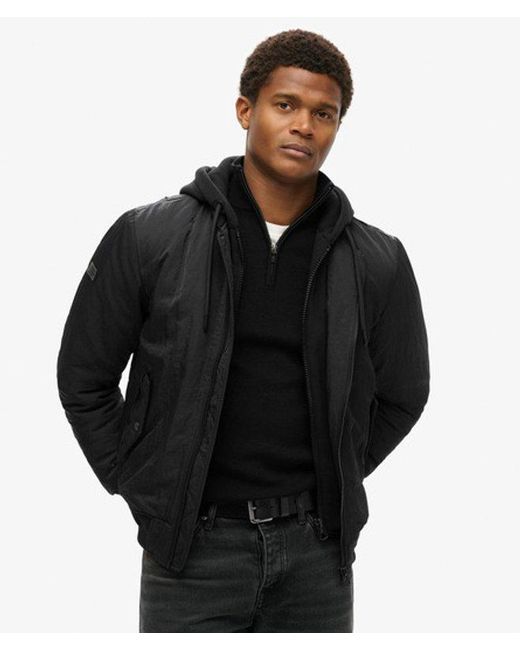 Superdry Black Military Hooded Ma1 Bomber Jacket for men