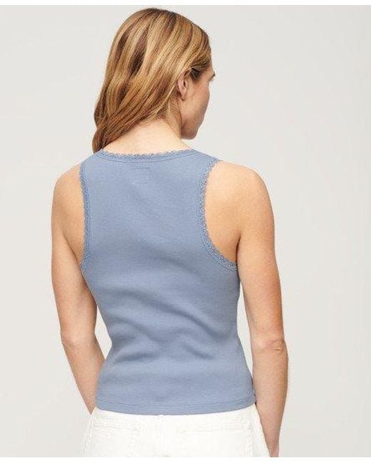 Superdry Blue Ladies Slim Fit Lace Trim Athletic Essentials Vest Top