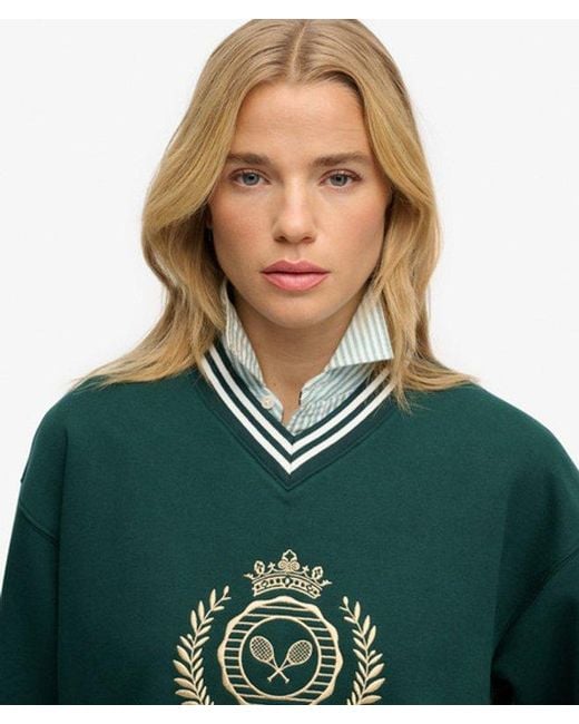 Superdry Green & Co Country Club Loose V-neck Sweatshirt