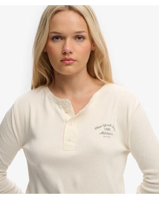 Superdry White Athletic Essentials Button Down Long Sleeve Top