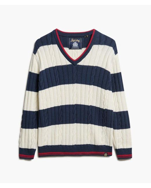 Pull overtaille torsadé et rayé à col v Superdry en coloris Blue