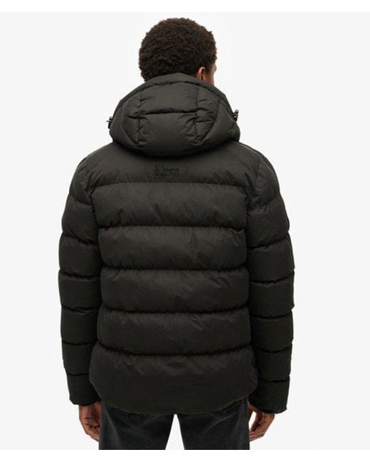 Superdry Black Hooded Microfibre Sport Puffer Jacket for men