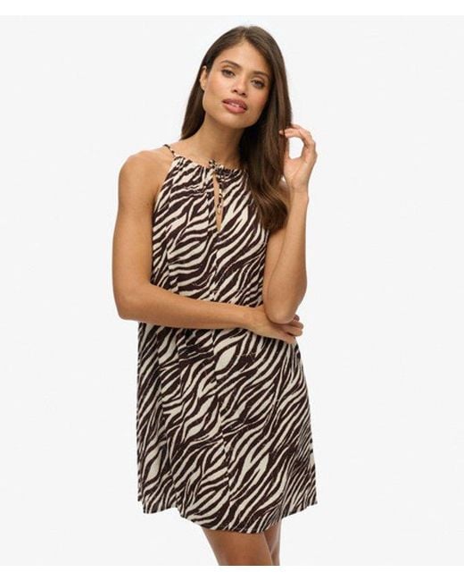 Superdry Brown Zebra Print Beach Cami Mini Dress