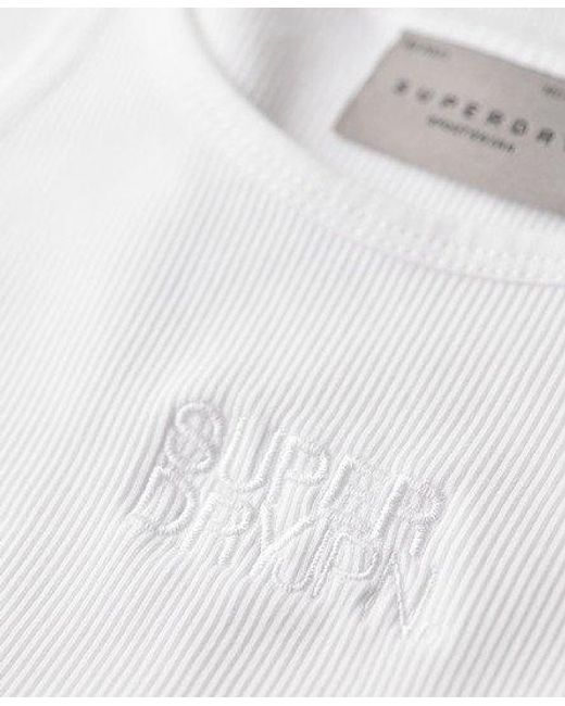 Superdry White Embroidered Rib Racer Vest