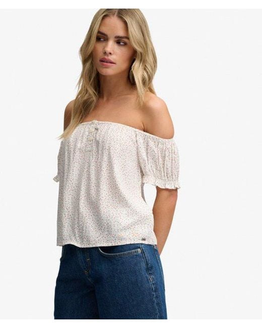 Superdry White & Co Short Sleeve Half Button Woven Top
