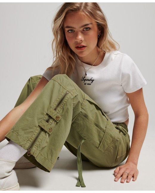 Superdry Low Rise Wide Leg Cargo Pants Green / Trekking Olive Lyst